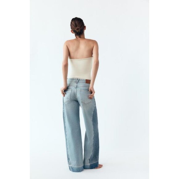 ZARA Z1975 CONTRAST MID-WAIST WIDE-LEG JEANS - Picture 6 of 9